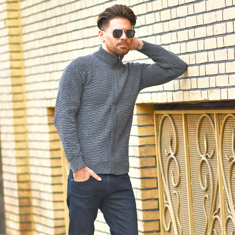 سوئیشرت بافت طوسی مردانه مدل Jenly