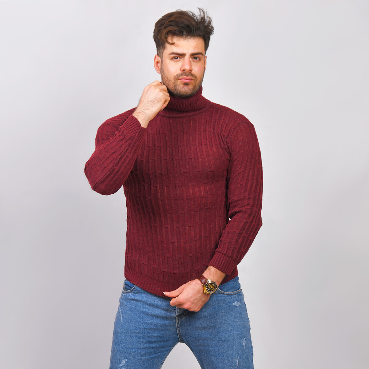 پلیوربافت یقه اسکی زرشکی مردانه مدلSonar