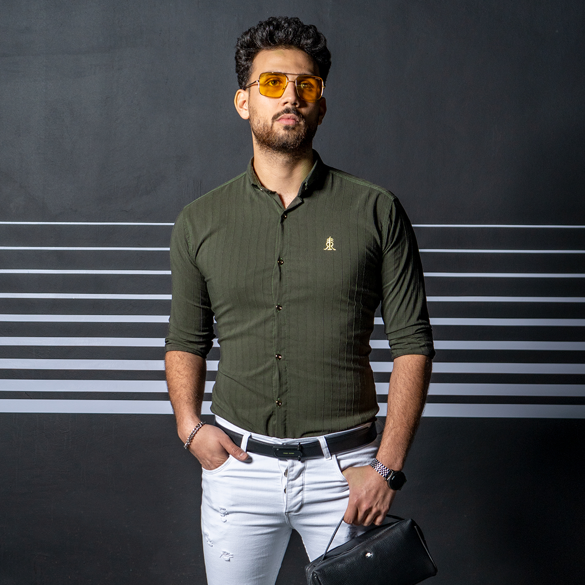 پيراهن مردانه رنگ سبز مدل Rafel