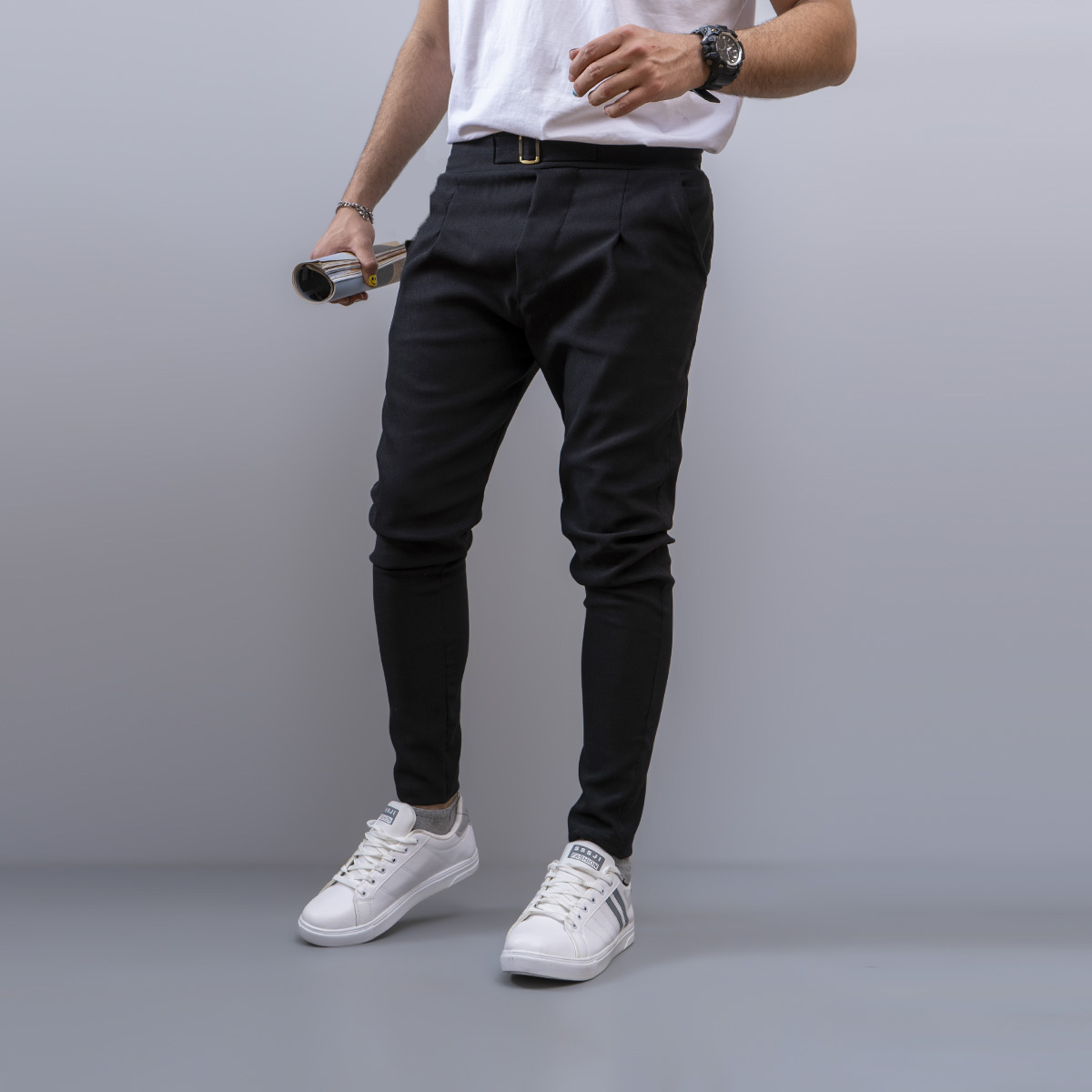 شلوار اسلش سگک دار مردانه مشکی مدلPartiv