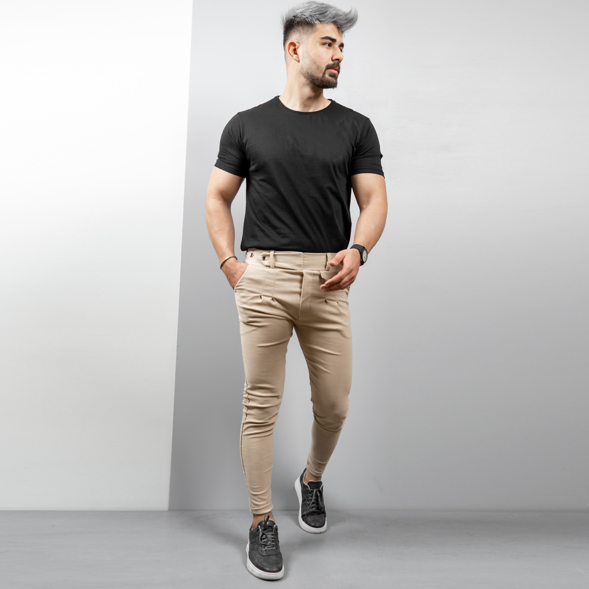 شلوار مردانه کرمی مدل Aflak