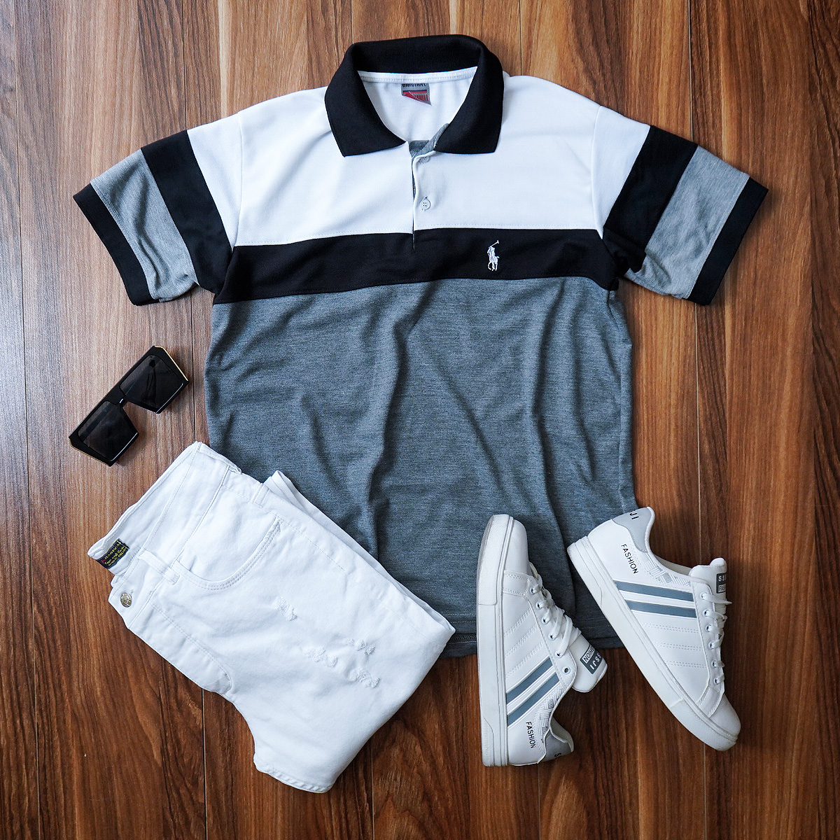 تیشرت مردانه رنگ طوسی سفید مدل chian