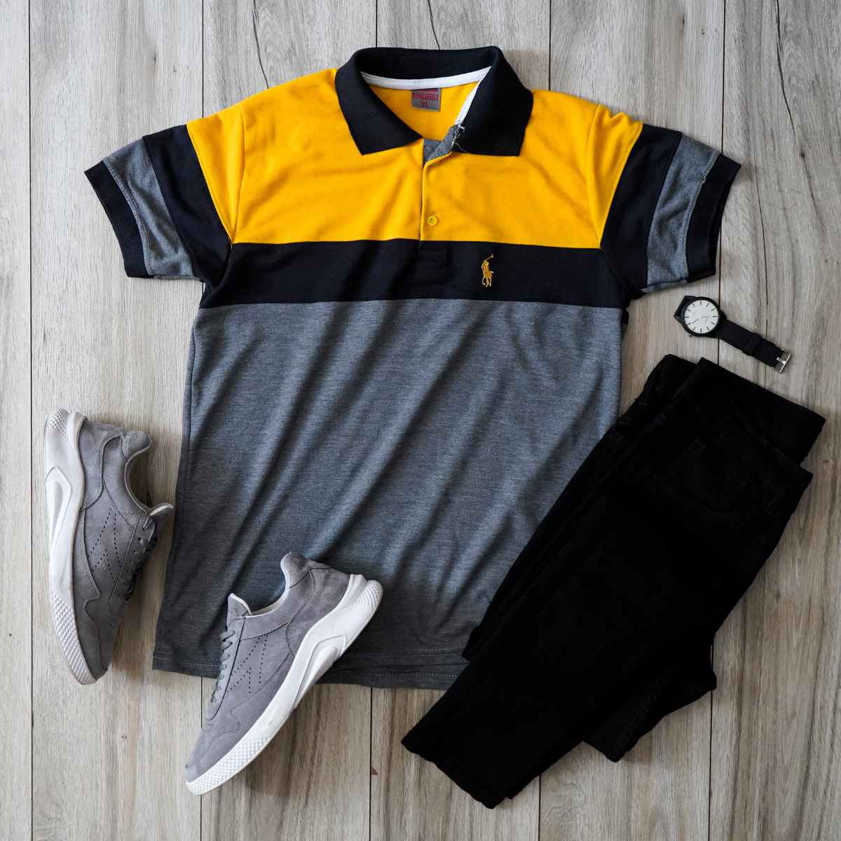 تيشرت مردانه رنگ طوسي زرد مدل chian