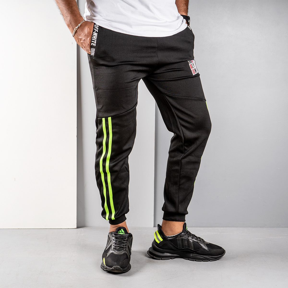 شلوار اسلش مردانه مشکی سبز مدل G52(T)