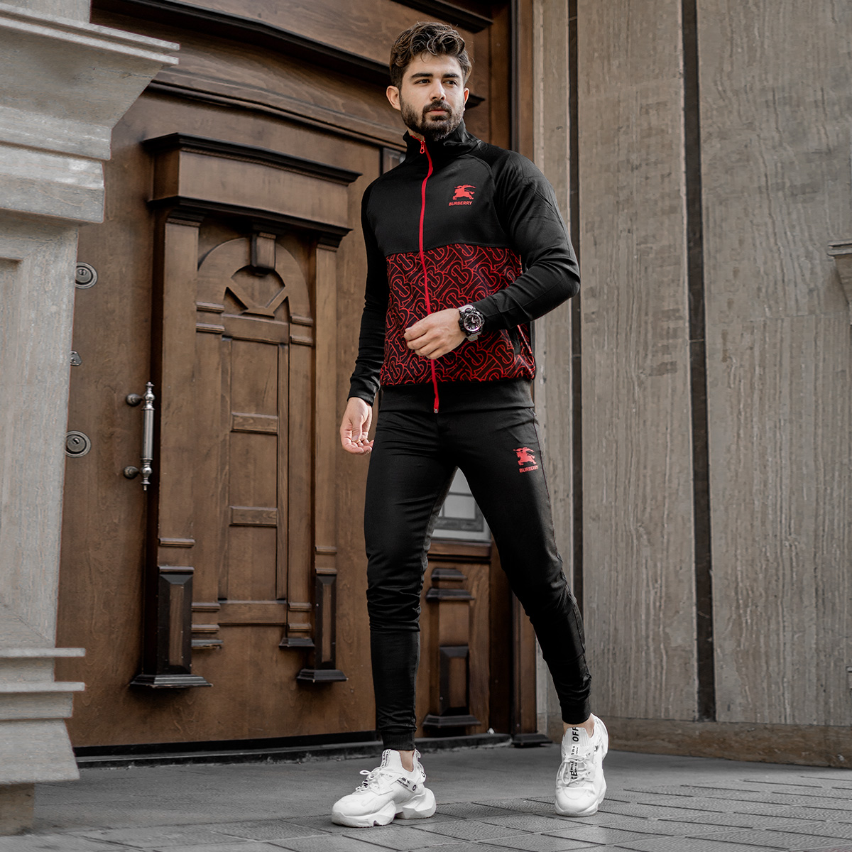 ست سوئیشرت شلوار BURBERRYمردانه مشکی قرمز مدل Arka