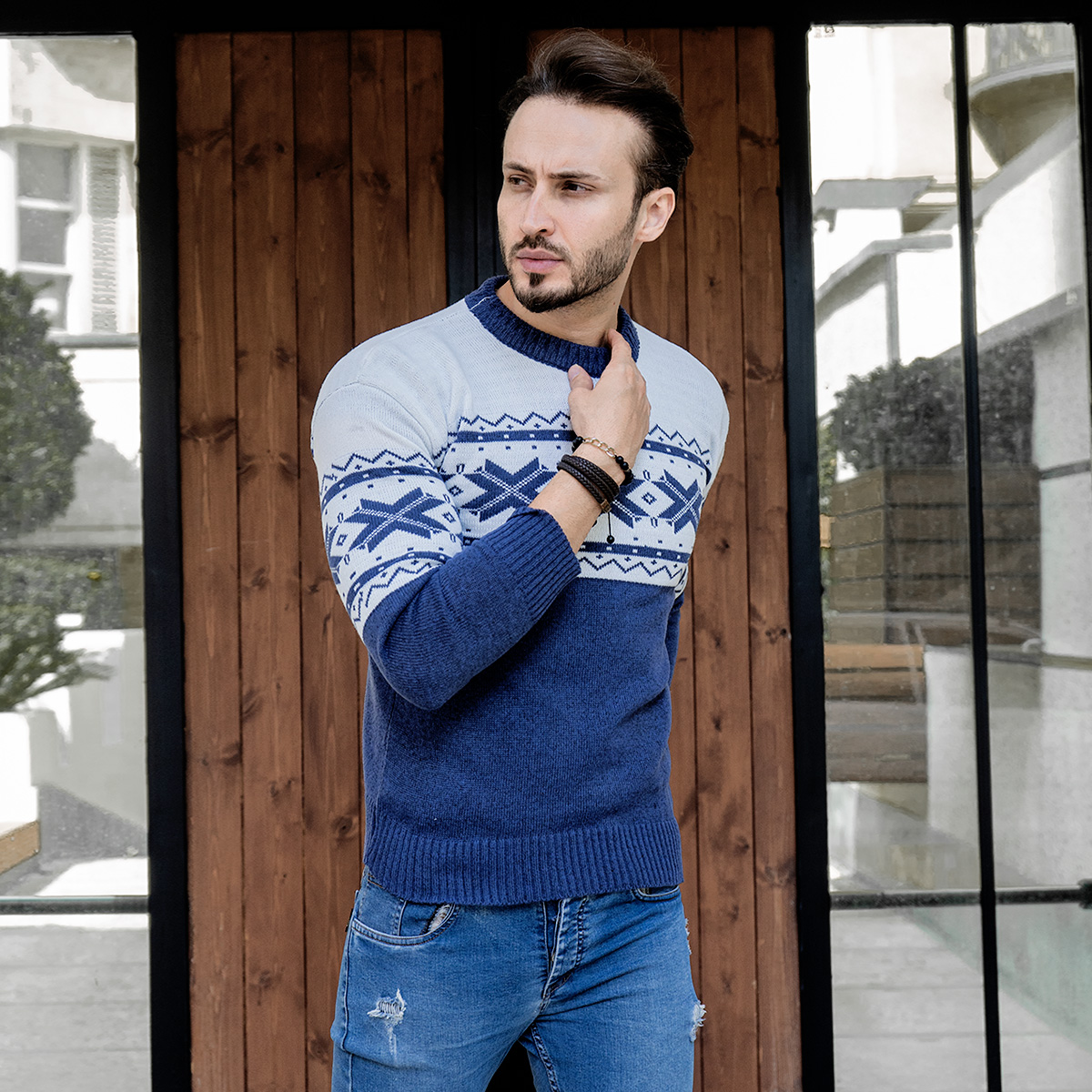 پلیور بافت سرمه ای مدل Boran