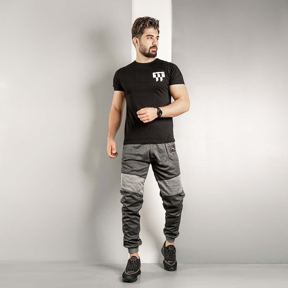 شلوار اسلش مردانه(T) ذغالی طوسی مدل NR60