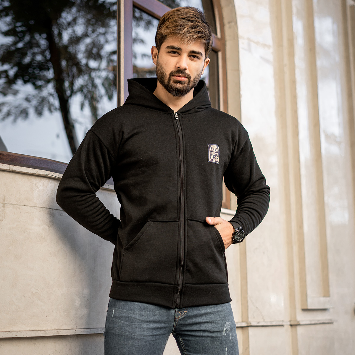 سوییشرت مشکی زیپ دار مردانه مدلA2021