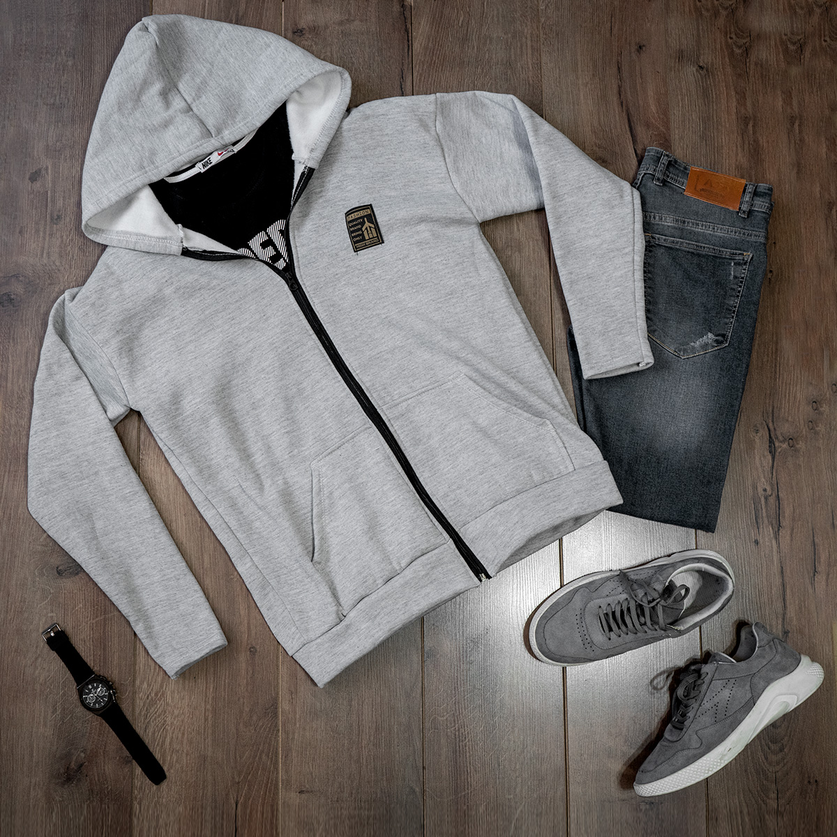 سوییشرت طوسی روشن زیپ دار مردانه مدلA2021