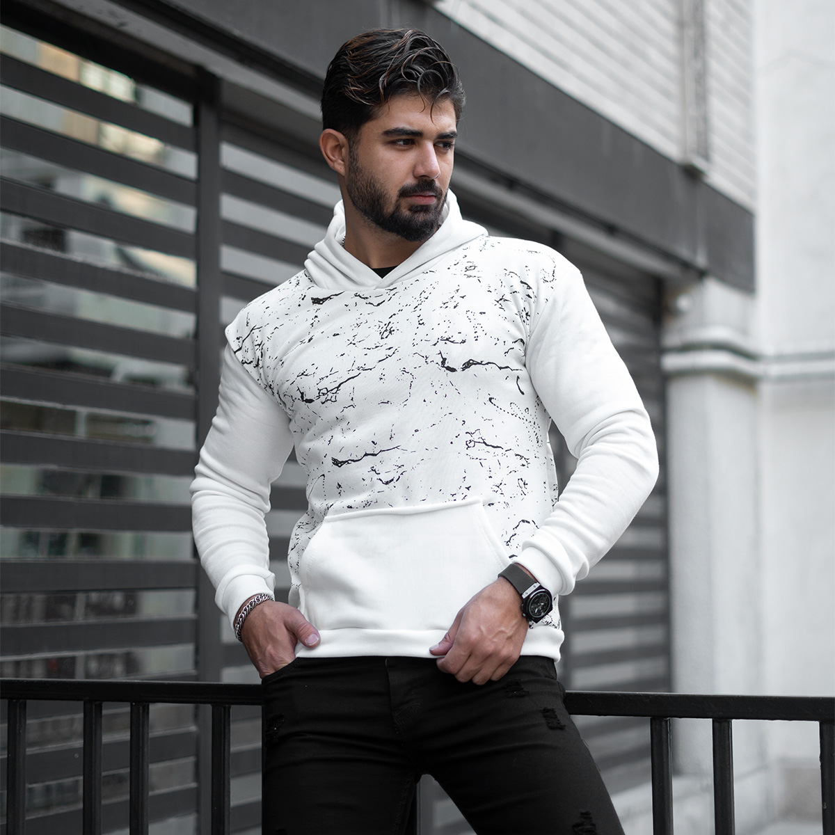 هودی سفید طرحدار مردانه مدل siyan