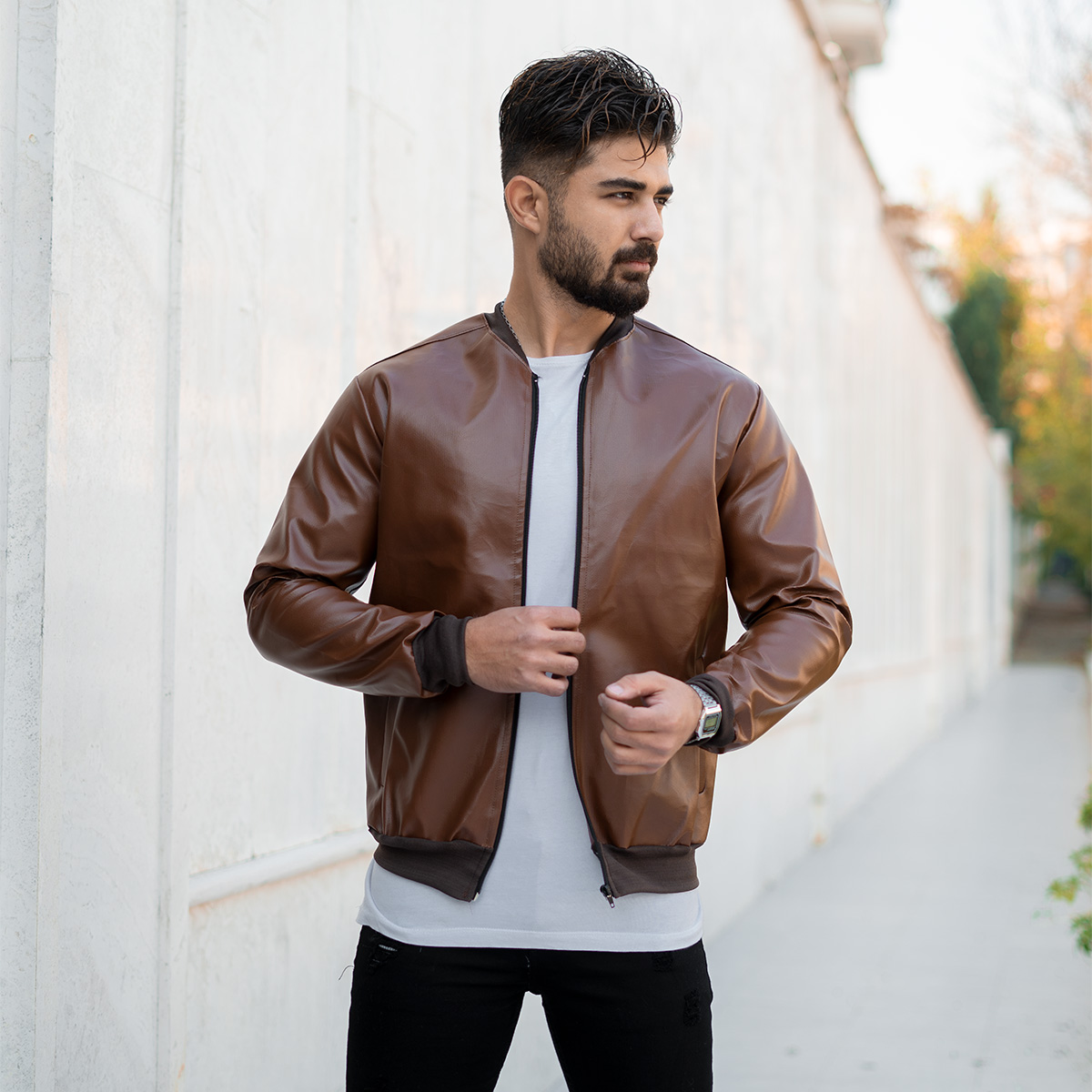 کاپشن خلبانی عسلی مردانه مدل alberta