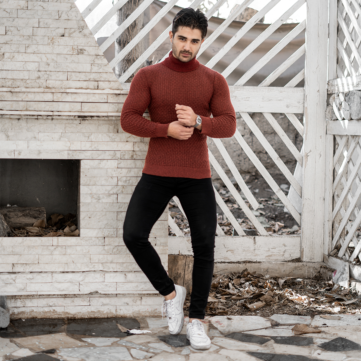 پلیور یقه اسکی مردانه زرشکی مدل Oktav