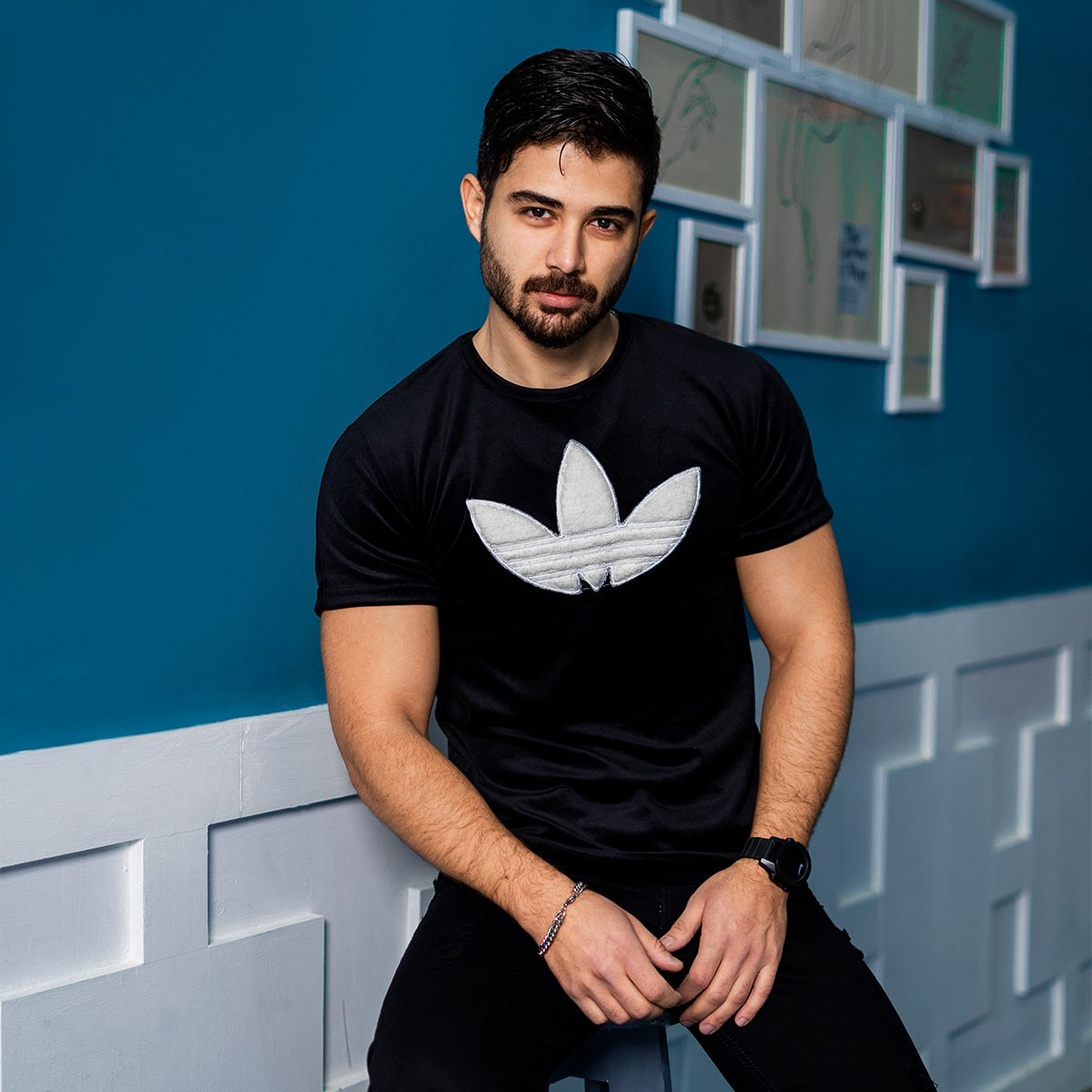 تیشرت مخملی مشکی Adidas مردانه مدلRasa