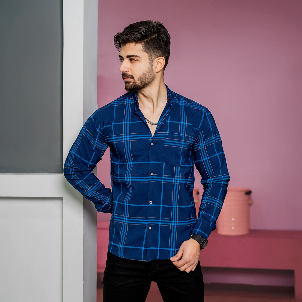 پیراهن مردانه آبی سرمه ای مدل Nozar