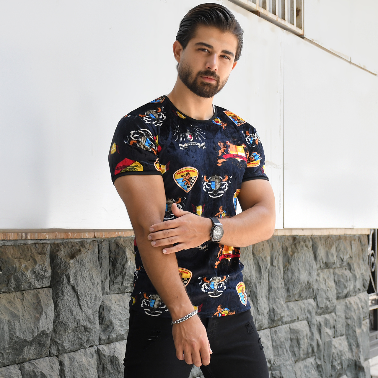 تیشرت مخمل طرحدار مردانه مدلShian