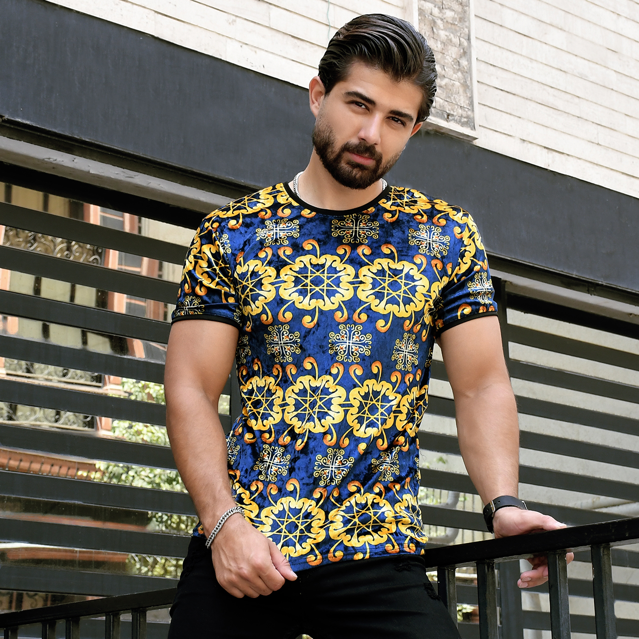 تیشرت مخمل مردانه مدل Sun