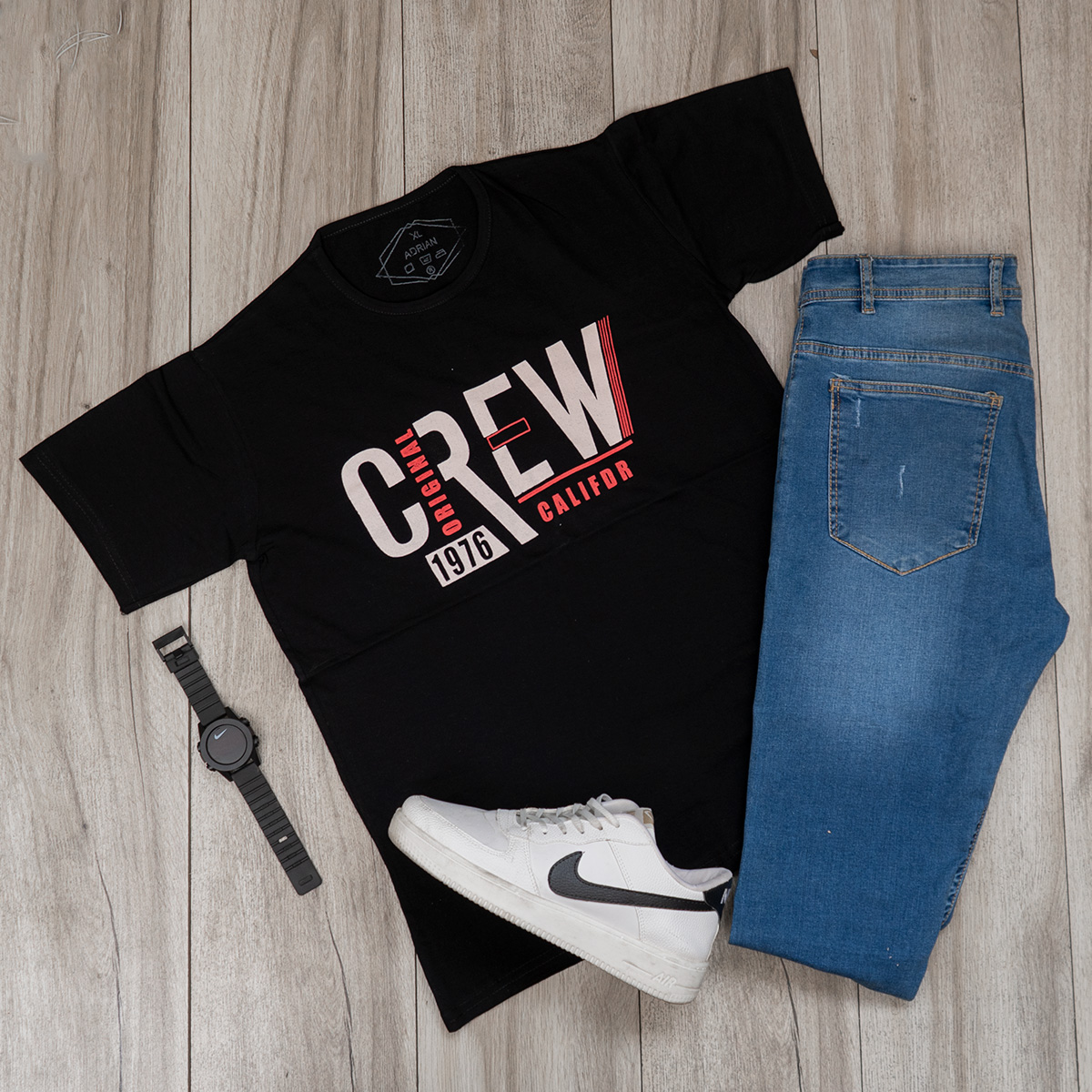 تیشرت مردانه مشکی(T) مدل Crew