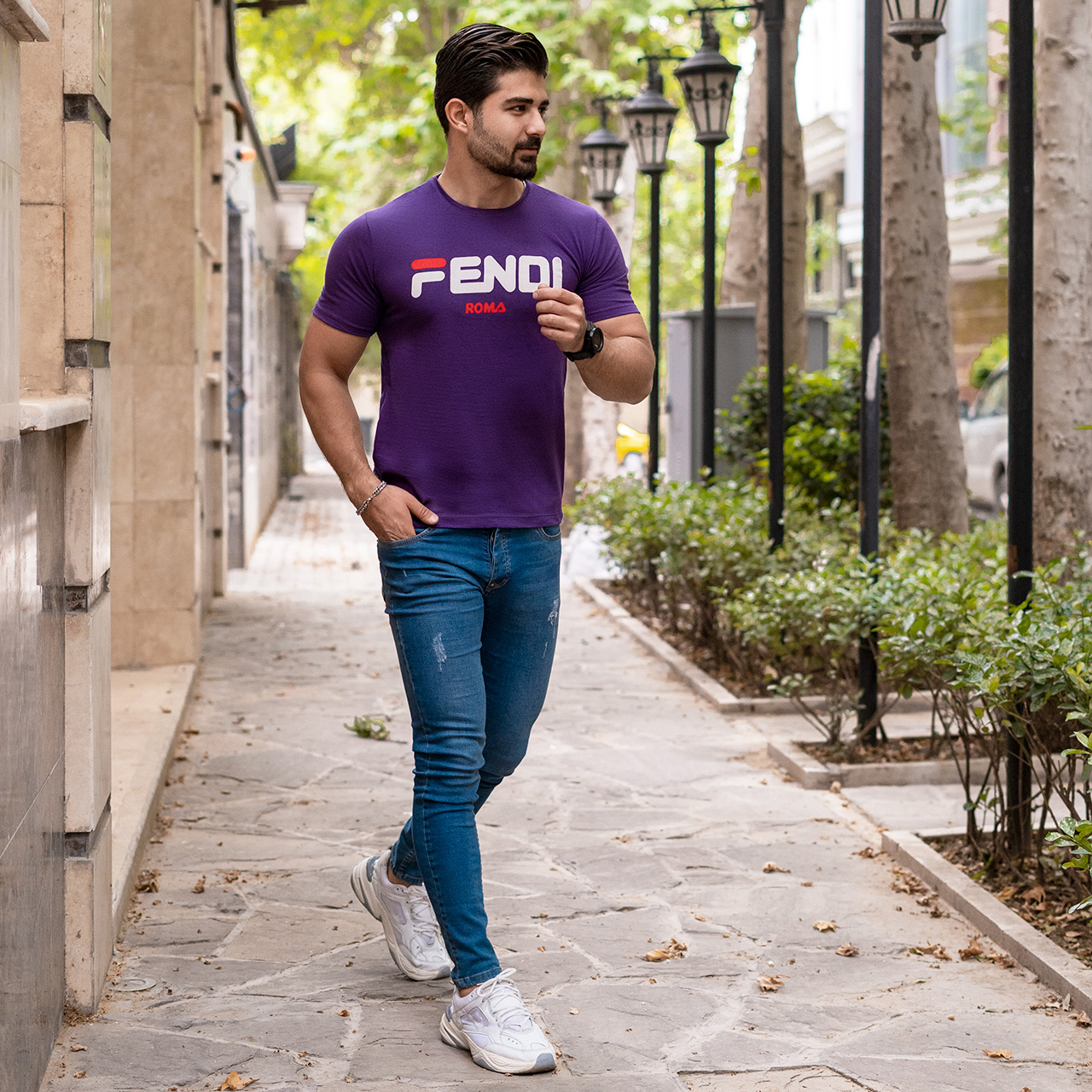 تیشرت فندی بنفش مردانه مدل Roma
