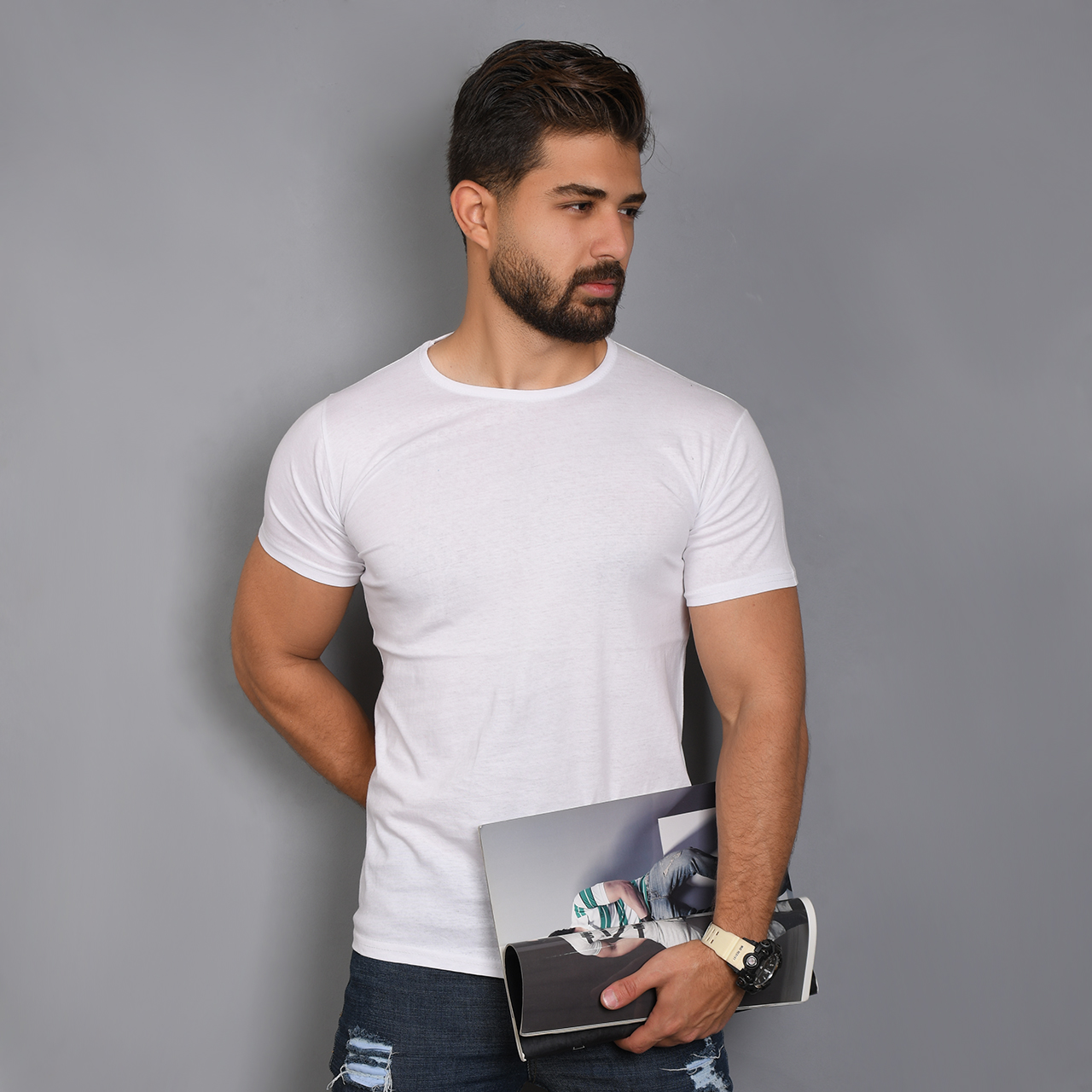 تیشرت مردانه ساده سفید(T) مدل adrian