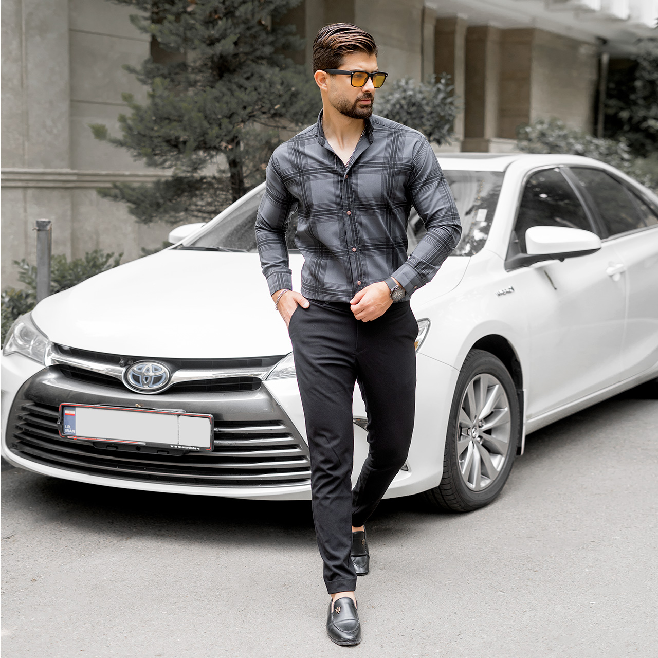 پیراهن مردانه (T)چهار خونه طوسی مدلzava