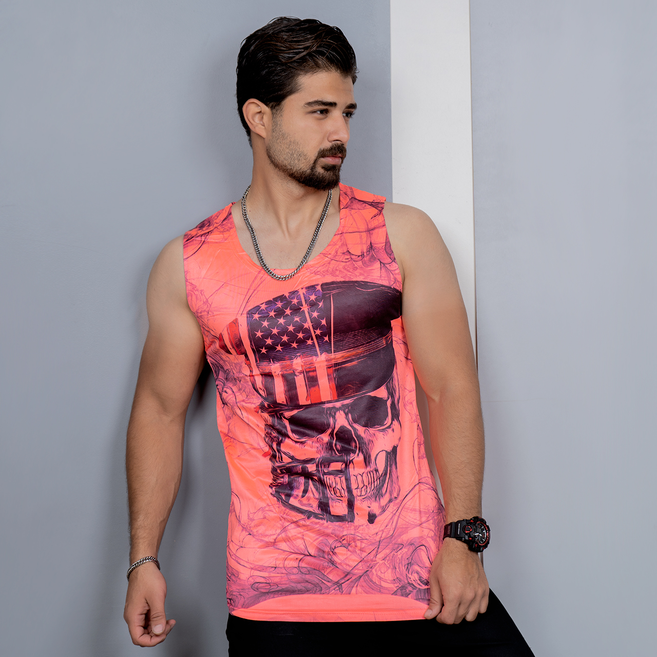 رکابی (T) صورتی طرح جمجمه مردانه مدل S85