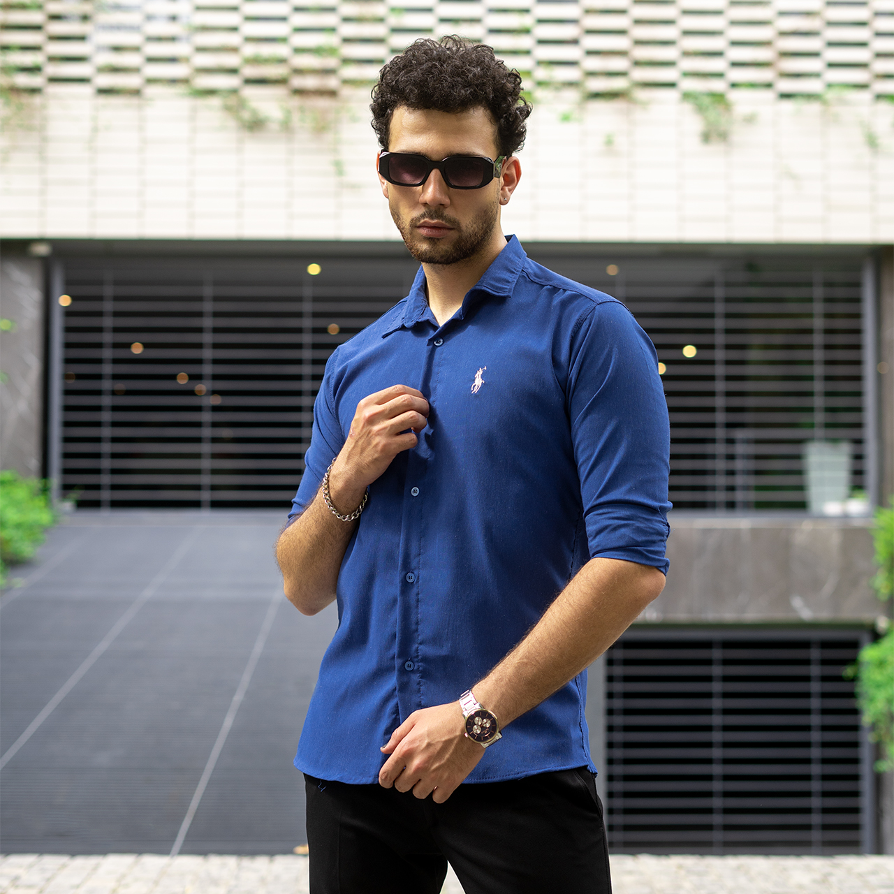 پیراهن مردانه آبی نفتی مدل VQ