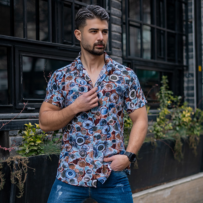 پیراهن هاوایی آبرنگی دایره ای مردانه مدل T22