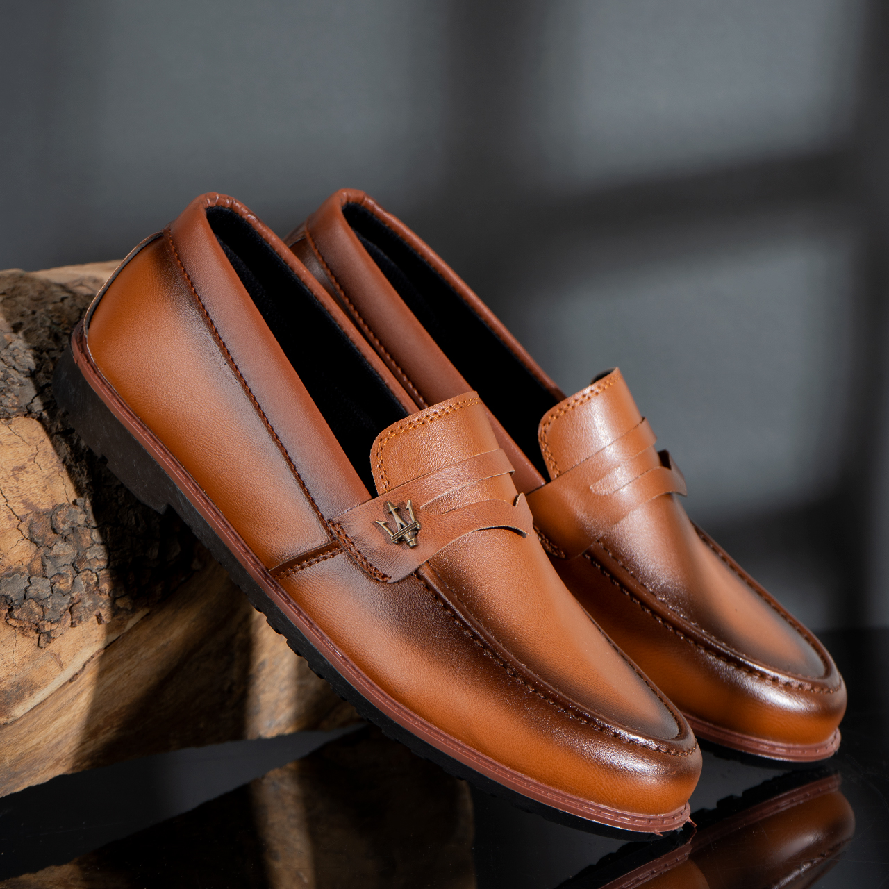 کفش کالج مازراتی عسلی مردانه مدل loafer