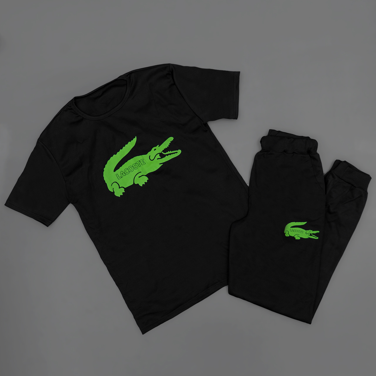 ست تیشرت شلوار لاگوست مشکی مدلRE200