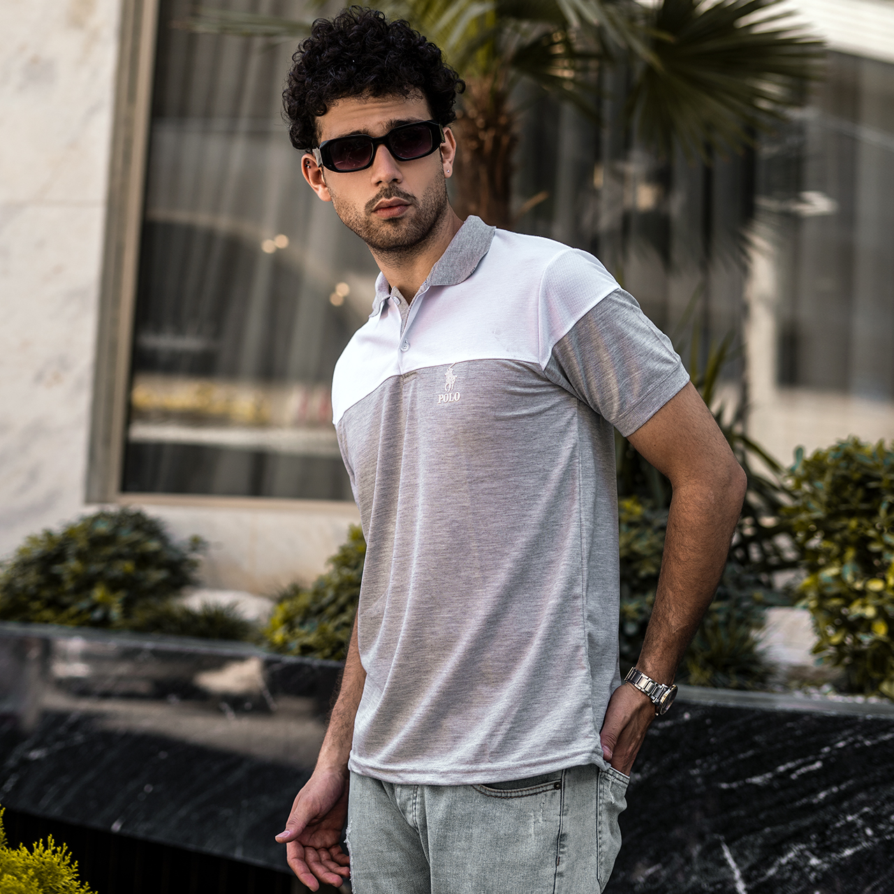 تیشرت مردانه POLO طوسی- سفید مردانه Mazyar