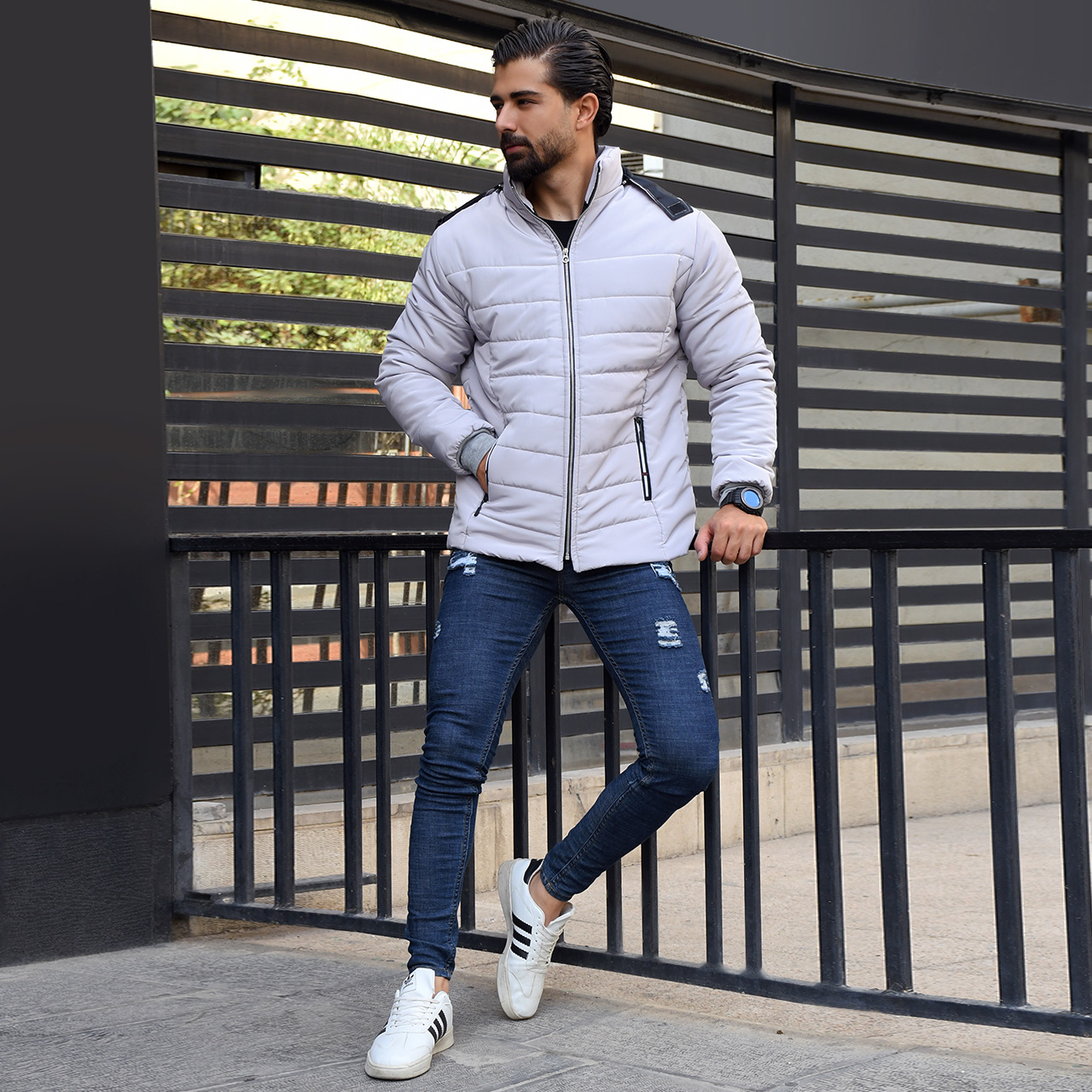 کاپشن مردانه طوسی روشن مدل Aidin