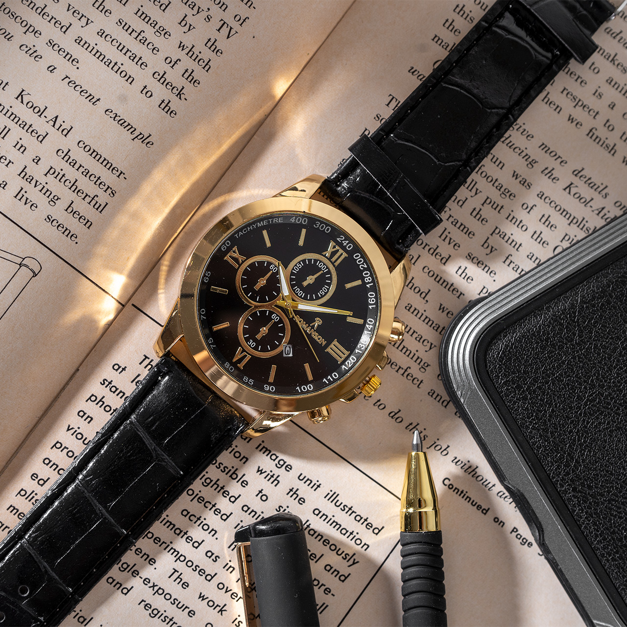 ساعت مچی مشکی طلایی Romanson مردانه مدل B62