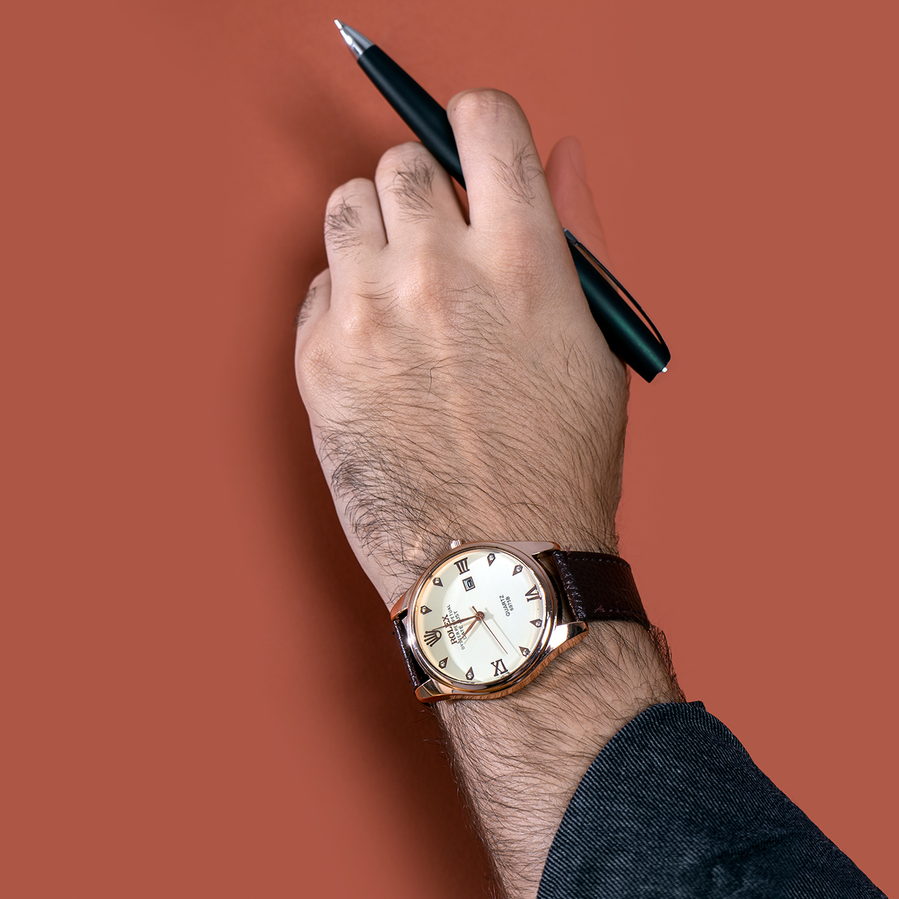 ساعت طرح رولکس قهوه ای مدل RX90