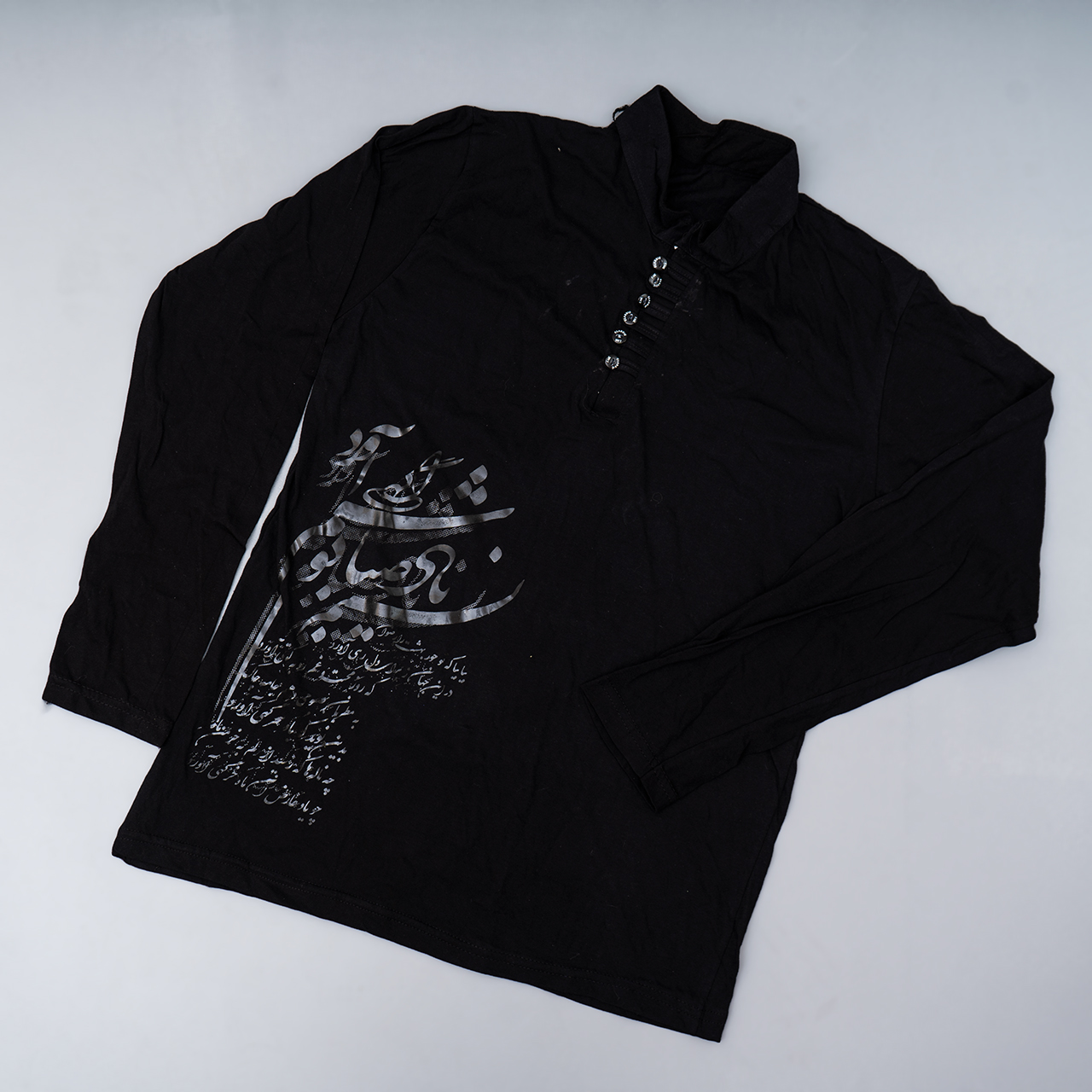 تیشرت آستین بلندمشکی مردانه طرح نستعلیق مدل X7