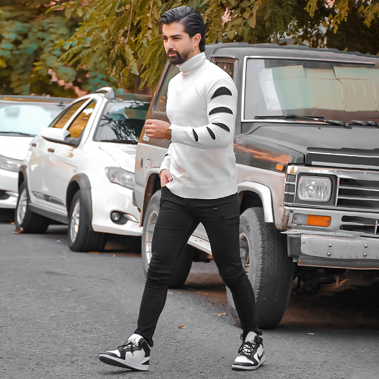 پلیوریقه اسکی سفید مشکی مردانه مدلQ10