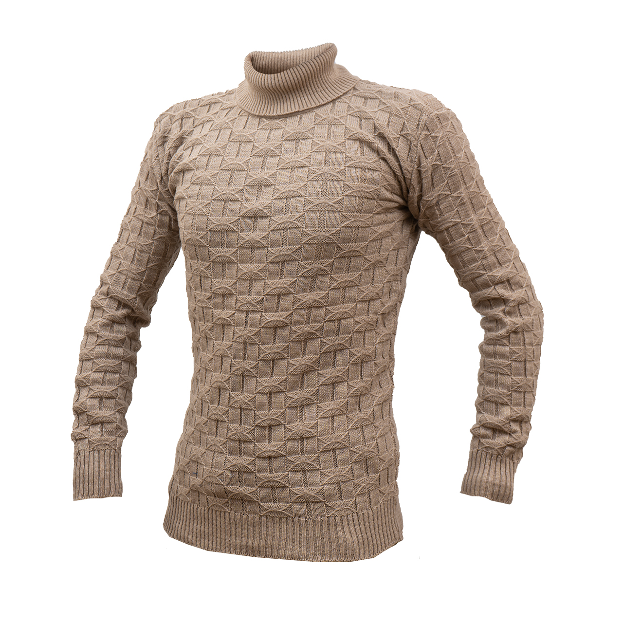 پلیور یقه اسکی کرم طرح لوزی مردانه مدلG10