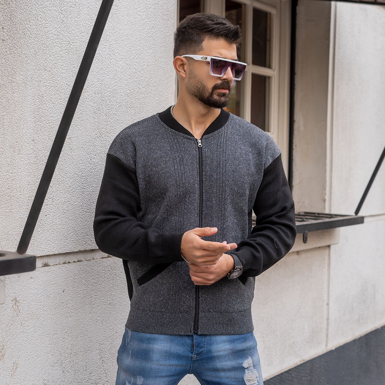 سوییشرت مردانه طوسی تیره مدل salar