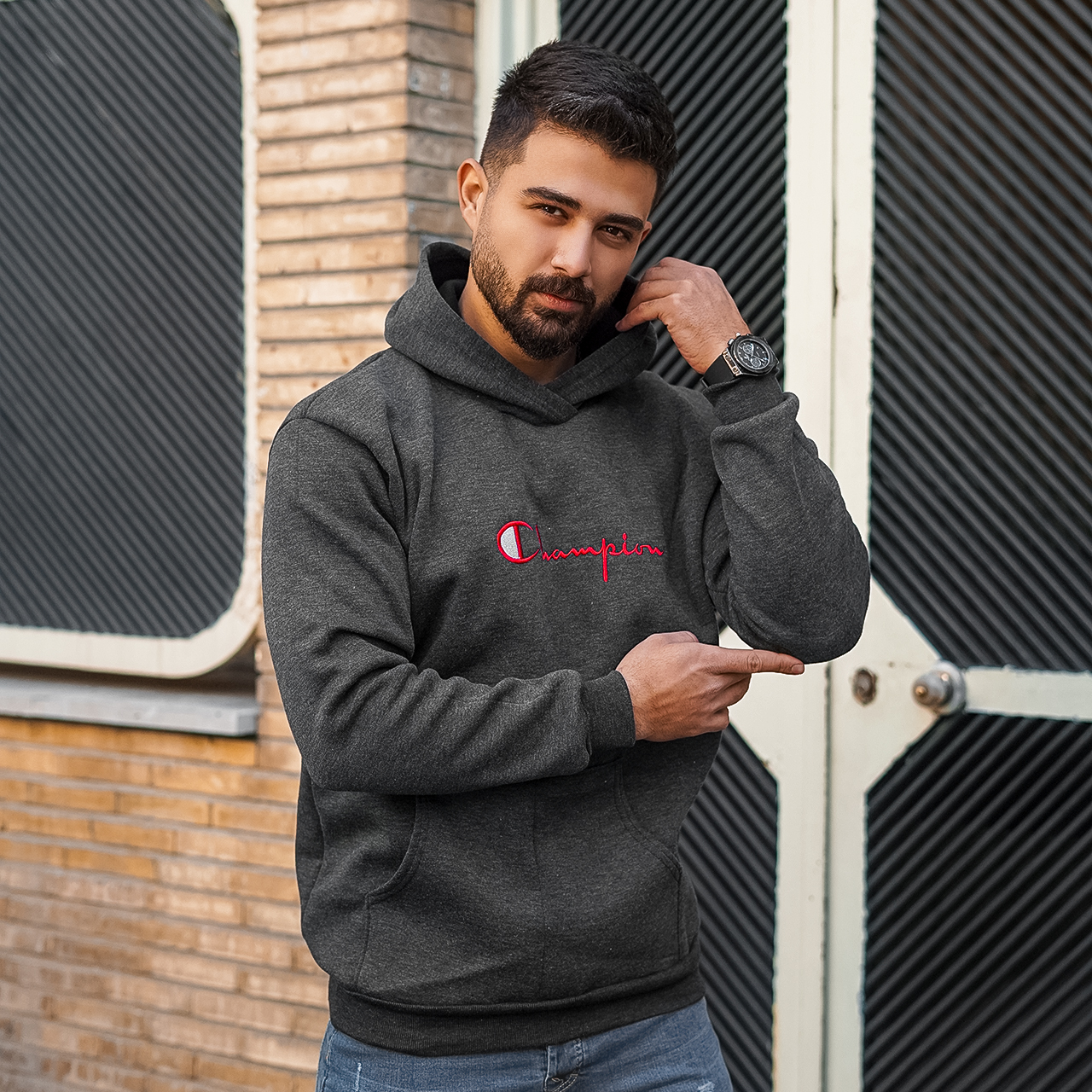 هودی ذغالی مردانه مدل champion
