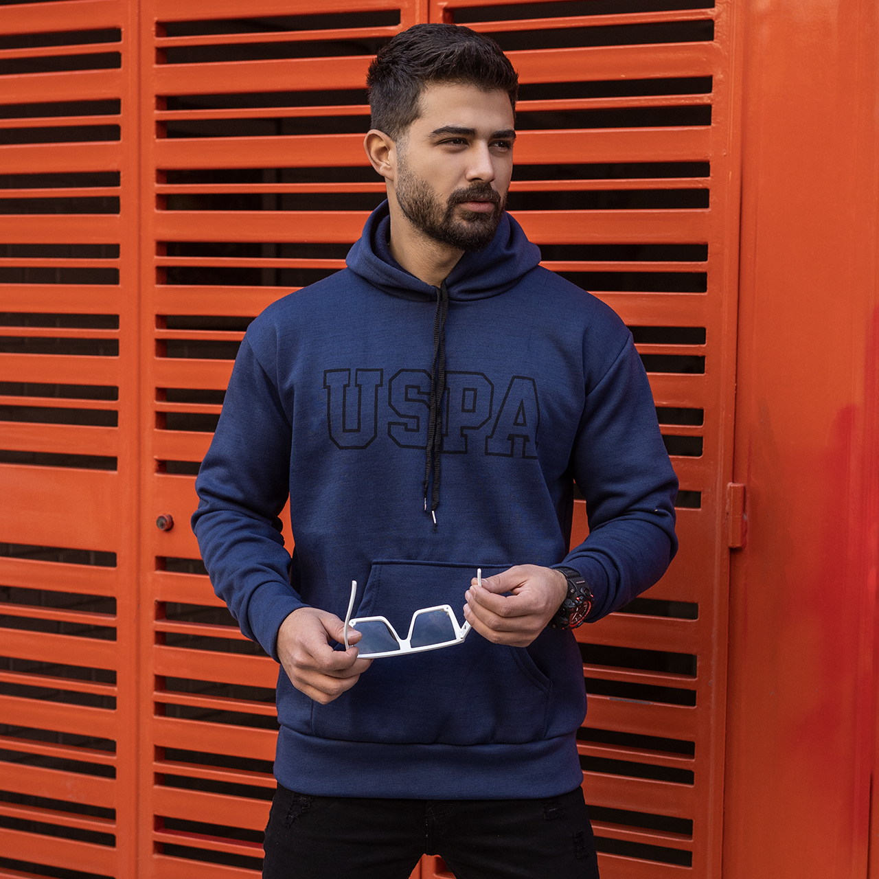 هودی مردانه USPA سرمه ای مدل Sarmad