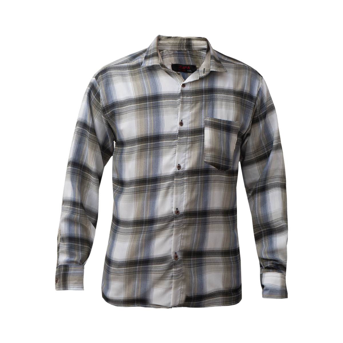 پیراهن مردانه چهارخونه سفید طوسی مدل alvand