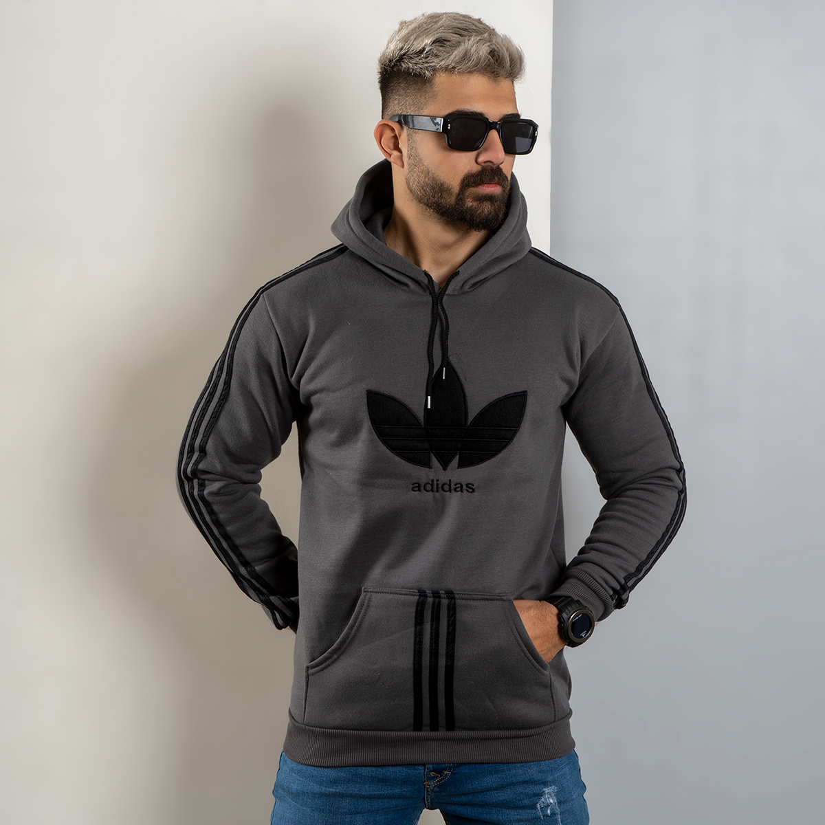 هودی مردانه Adidas طوسی مدل Patrick