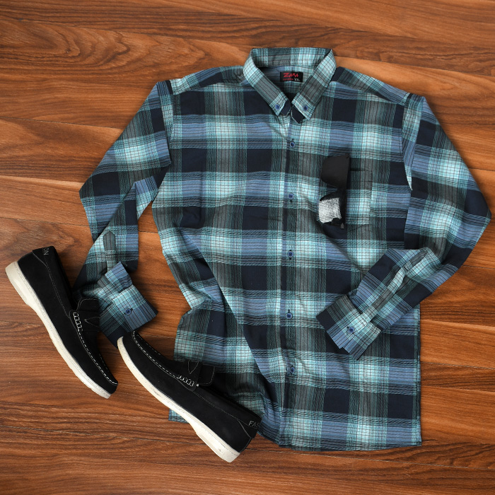 پیراهن مردانه چهارخونه سبز سرمه ای مدل Hesam