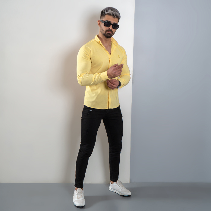 پیراهن مردانه لیمویی مدل VQ