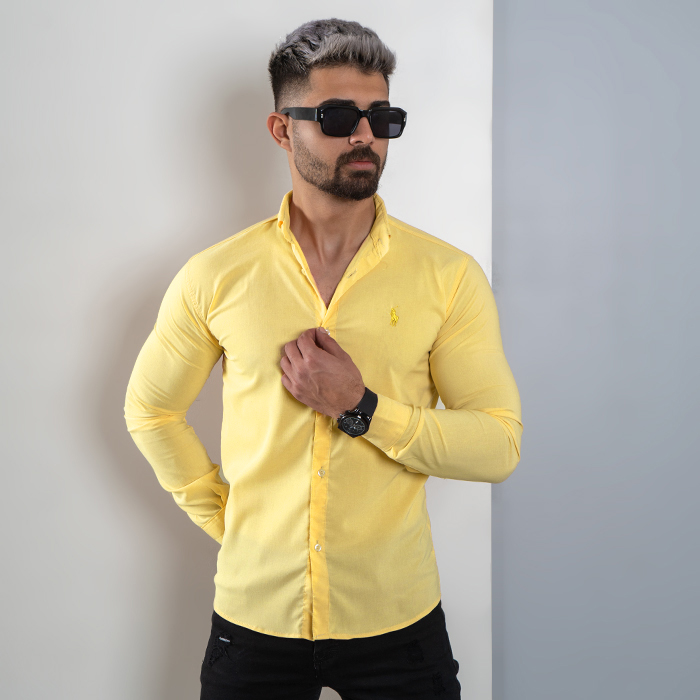 پیراهن مردانه لیمویی مدل VQ