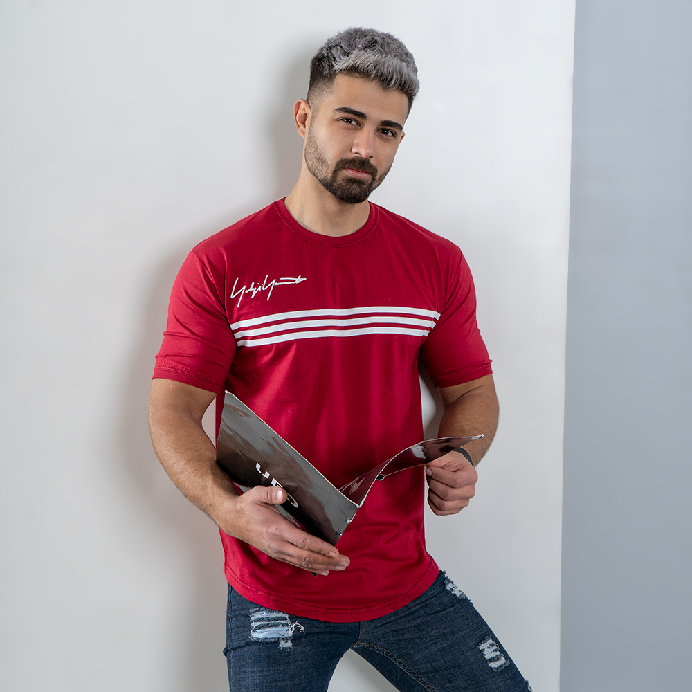 تیشرت مردانه سه خط زرشکی مدل DENVER