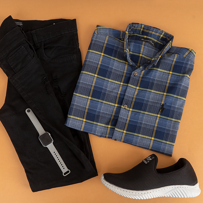 پیراهن مردانه سرمه ای زرد مدل Farzad