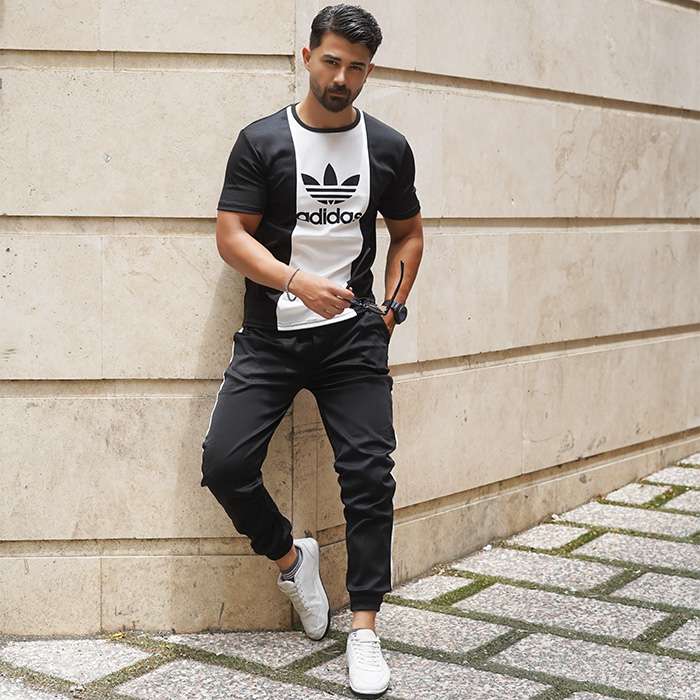 ست تیشرت شلوار مردانه مشکی سفید مدل ilia