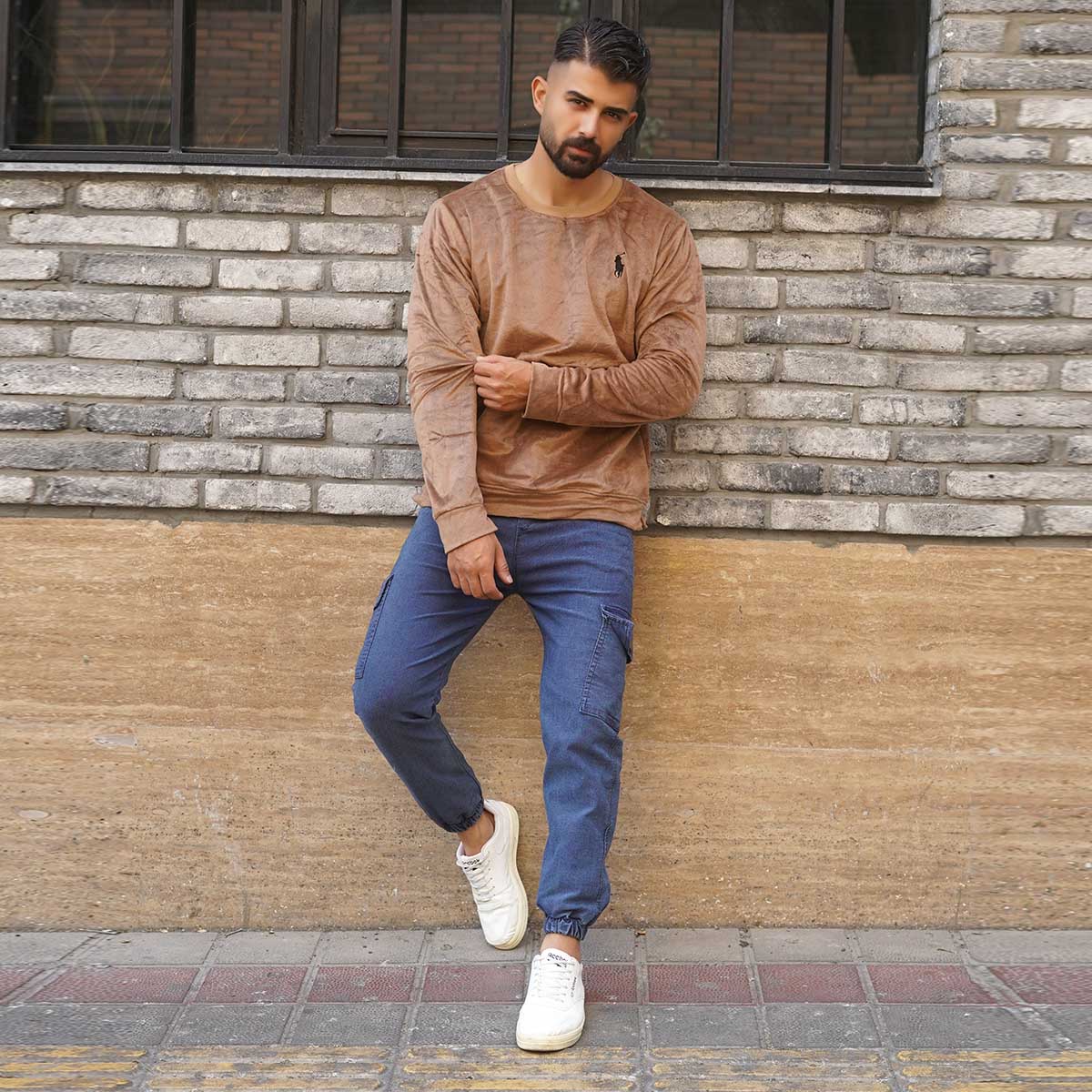 بلوز مردانه مخمل خاکی مدل Raden