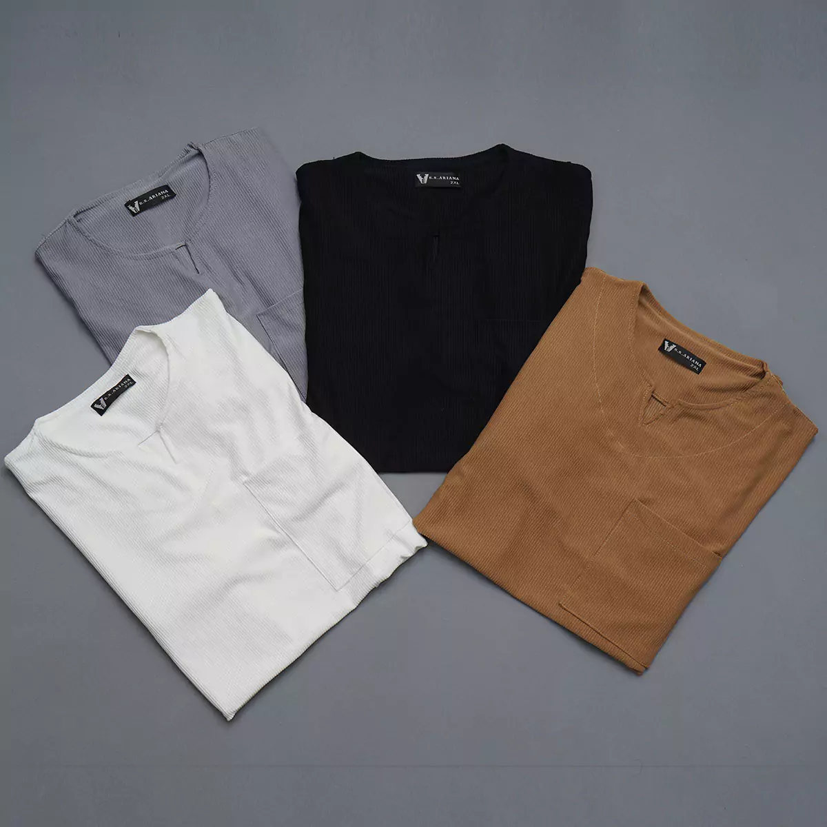 تیشرت آستین بلند یقه کوبایی طوسی مردانه مدل Asam