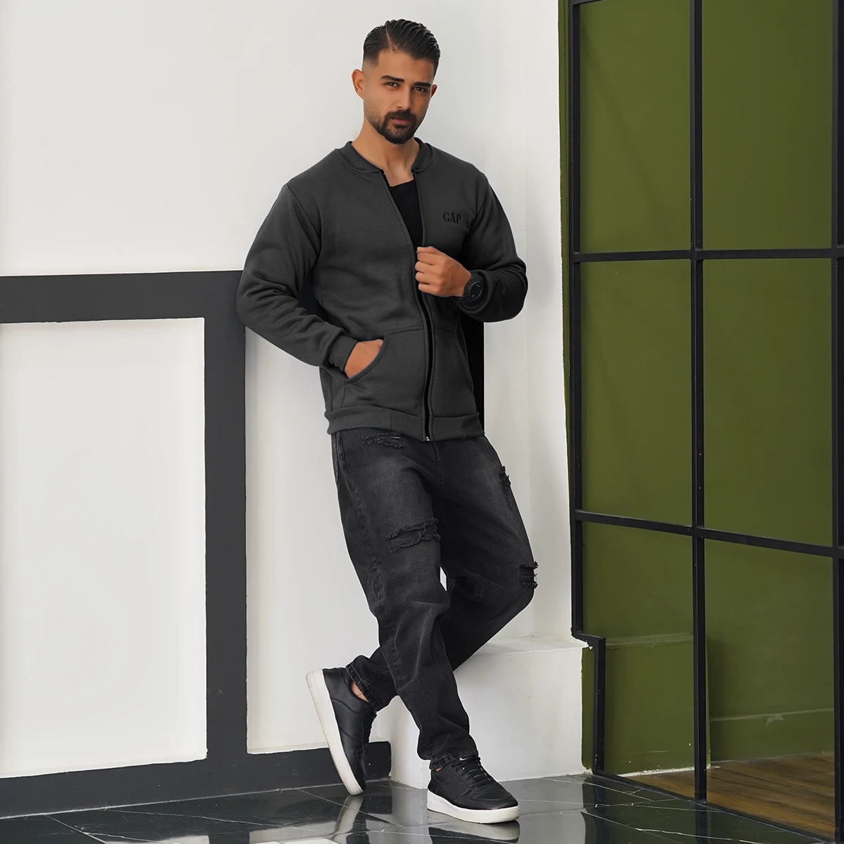 سوییشرت مردانه مشکی مدل GAP